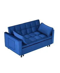 Streamdale Furniture 55" Blue Velvet Sofa Bed with Pockets