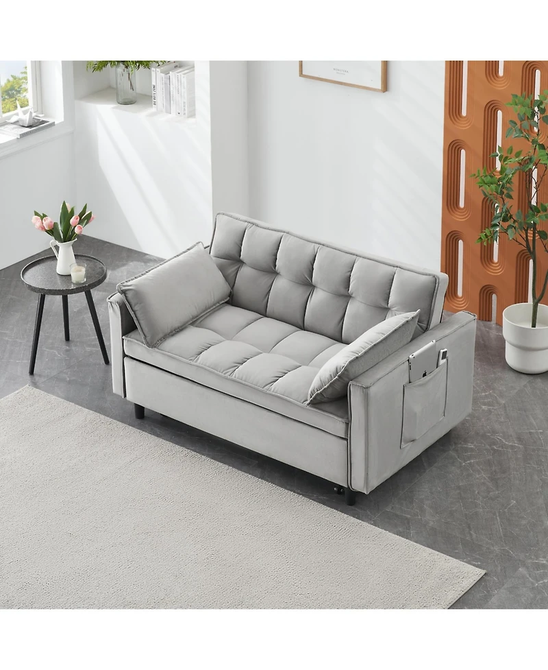 Streamdale Furniture Velvet Loveseat Futon Sofa Bed with Pillows & Pockets - Gray
