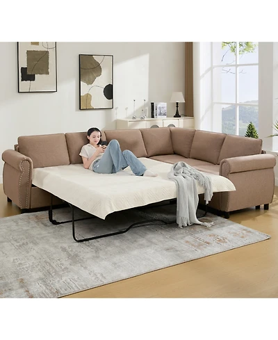 Streamdale Furniture Sleeper Sofa Bed, Pull Out Couch, L Shaped Sectional, 104" Large, Brown