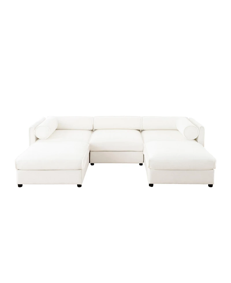 Streamdale Furniture White Chenille Sofa with Storage Ottoman