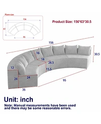 Streamdale Furniture Corduroy Curved Sectional Sofa with 8 Pillows (4 Modules
