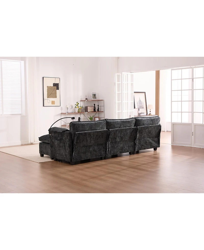 Streamdale Furniture Oversized Sectional Sofa Cloud Couch w/ Ottoman, Usb & Phone Holder