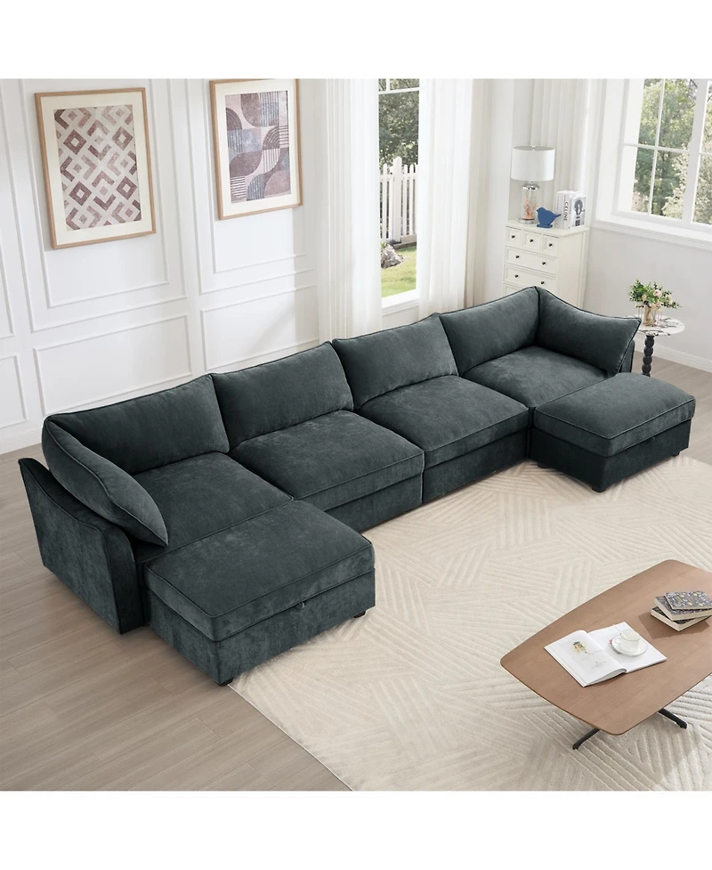 Streamdale Furniture U Shape 4 Seater Sofa with Ottomans & Storage - Chenille Gary