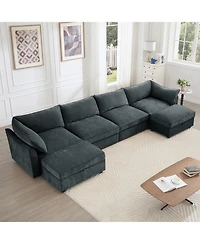 Streamdale Furniture U Shape 4 Seater Sofa with Ottomans & Storage - Chenille Gary