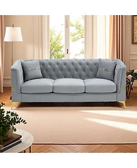 Streamdale Furniture Tufted Velvet Sofa, 82" 3-Seater Couch, Gold Legs