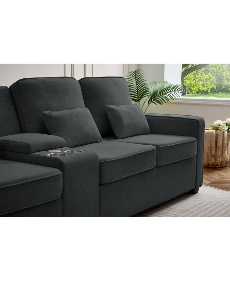 Streamdale 114" Sofa w/ Console, Cupholders, Usb Ports, Pillows - Dark Gray