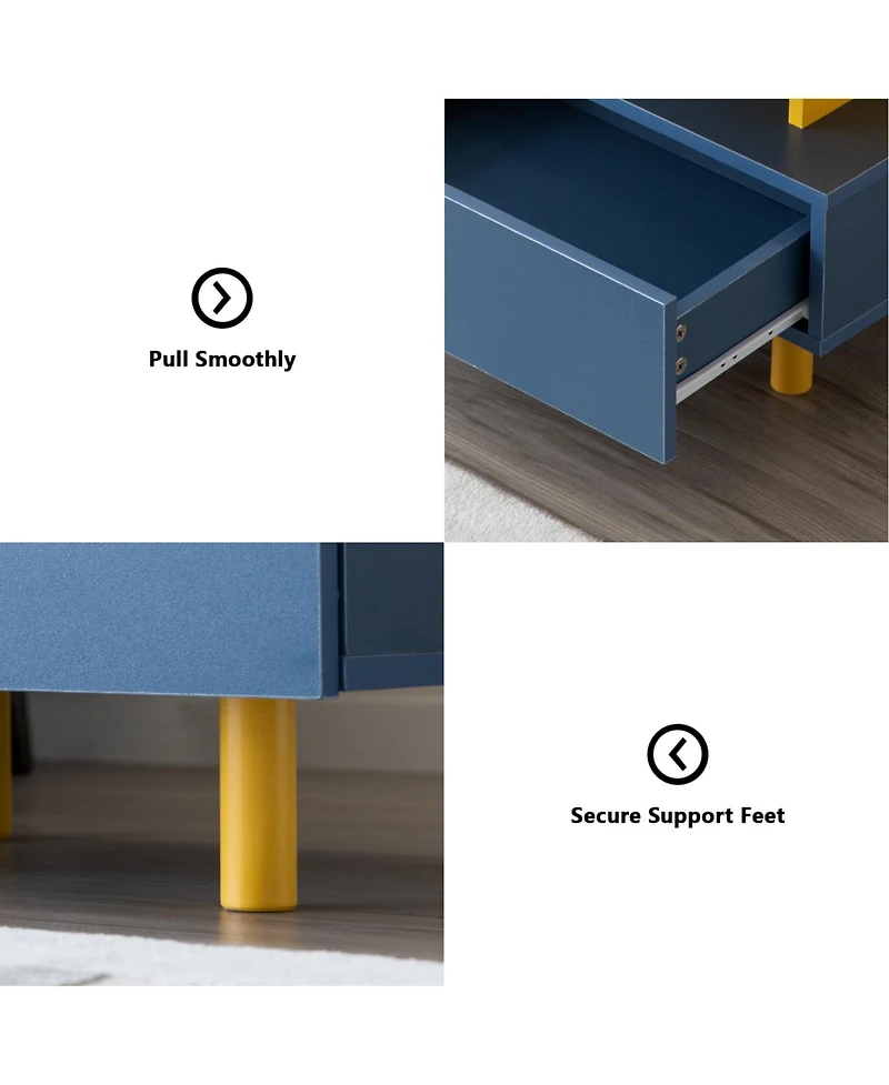 Streamdale Furniture Modern Nightstand End Table - Bedroom, Living Room, Playroom - Yellow & Blue