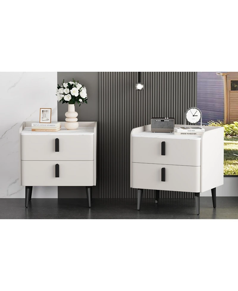 Streamdale Furniture Streamdale Gray Nightstands Set of 2, Marble Top, 2 Drawers