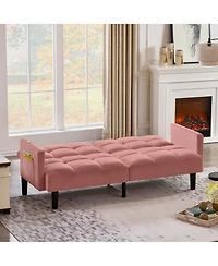Streamdale Furniture Velvet Futon Couch Convertible Folding Sofa Bed Tufted Couch for Apartment