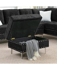Streamdale Furniture Sectional Sofa with Reversible Chaise, Storage Ottoman, Metal Legs, Pillows, Black