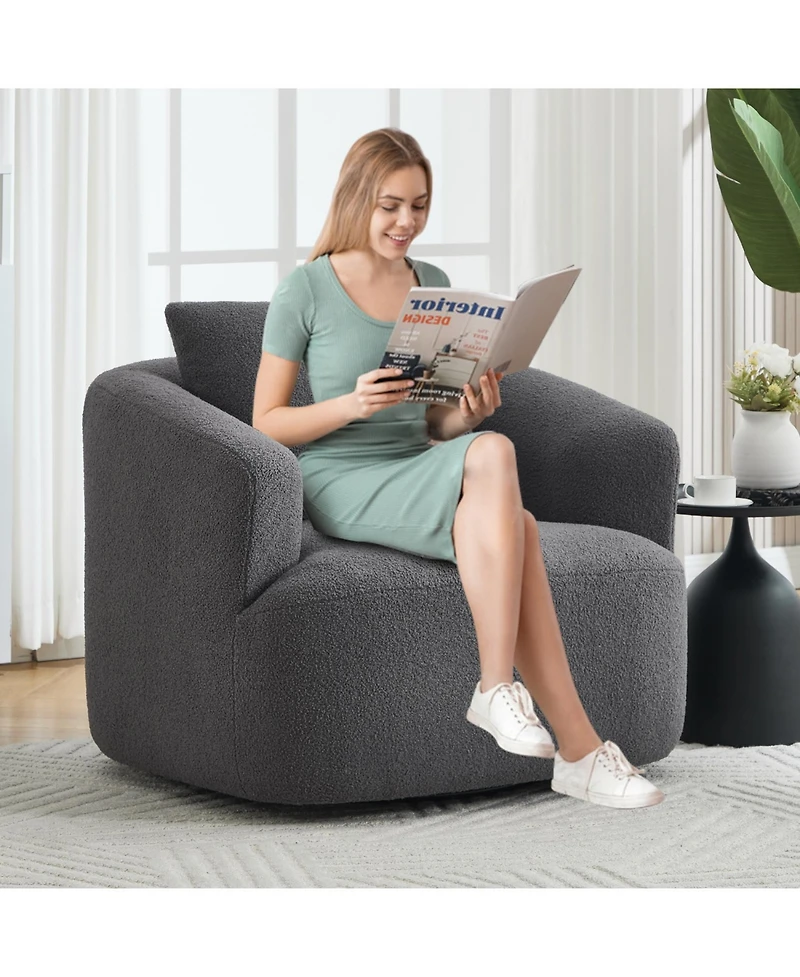 Streamdale Furniture Swivel Teddy Fleece Comfy Chair with Pillow - Dark Grey