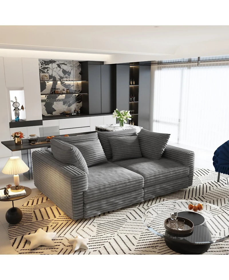 Streamdale Corduroy 4-Seat Sofa, Modern Comfy Cloud Couch with Soft Pillows, Grey