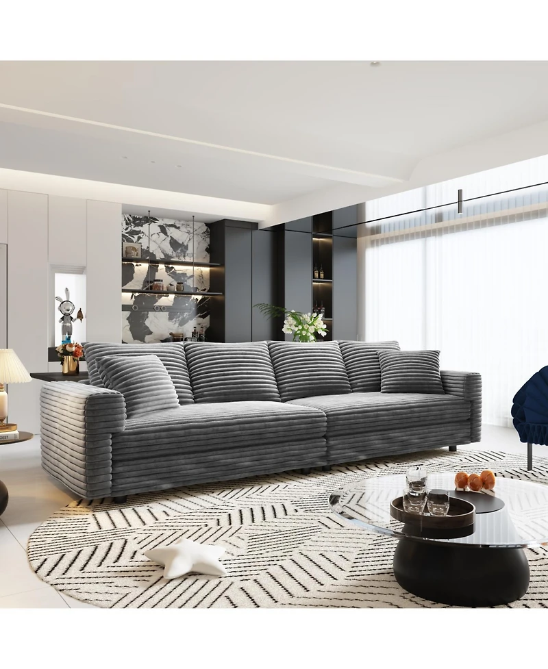 Streamdale Corduroy 4-Seat Sofa, Modern Comfy Cloud Couch with Soft Pillows, Grey