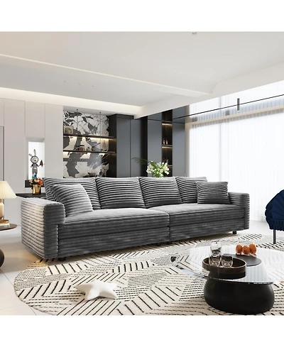 Streamdale Corduroy 4-Seat Sofa, Modern Comfy Cloud Couch with Soft Pillows, Grey