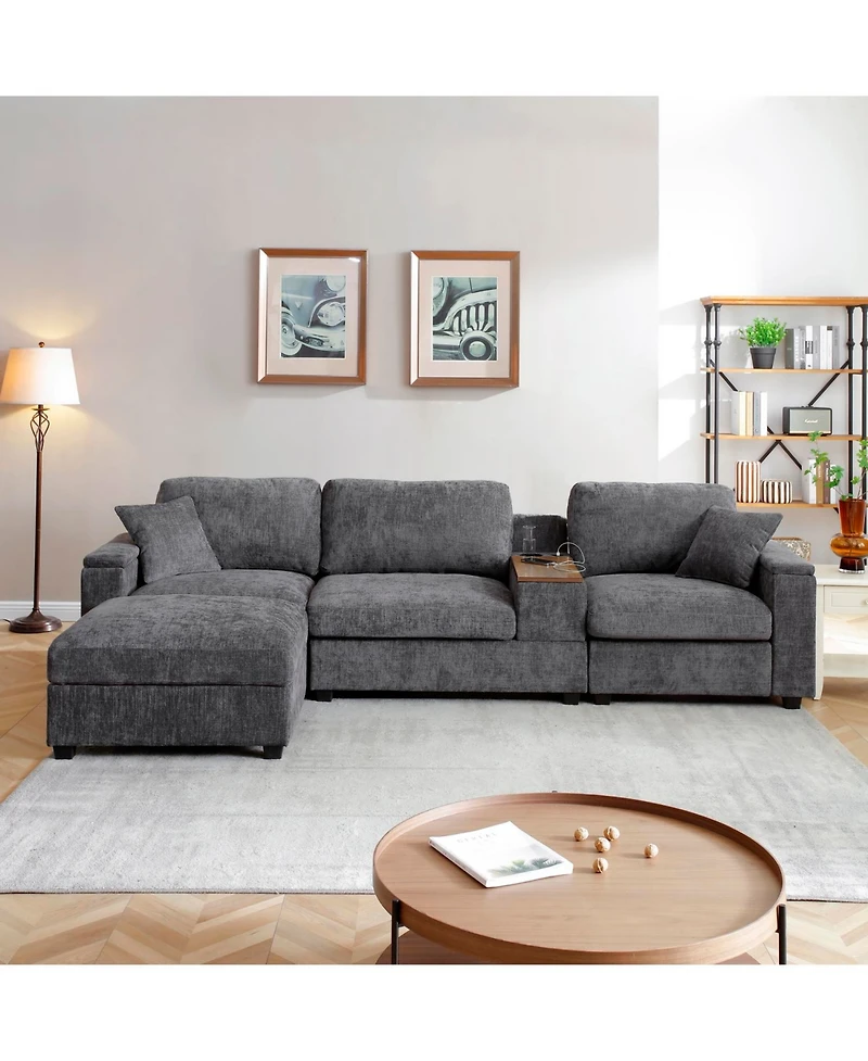 Streamdale Furniture Streamdale Oversized L-Shaped Sectional Sofa with Drop Down Table & Storage Ottoman
