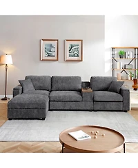 Streamdale Furniture Streamdale Oversized L-Shaped Sectional Sofa with Drop Down Table & Storage Ottoman