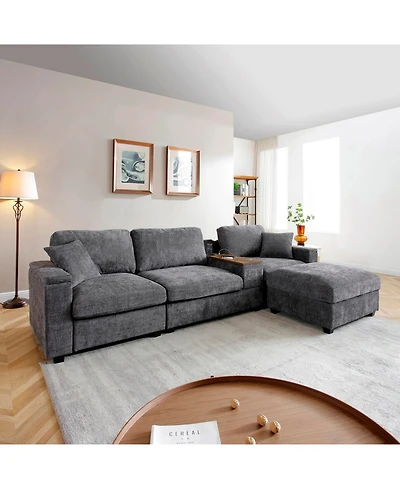 Streamdale Furniture Streamdale Oversized L-Shaped Sectional Sofa with Drop Down Table & Storage Ottoman