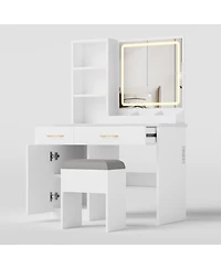 Streamdale Furniture Vanity Desk with Lighted Mirror, Power Outlet & Storage