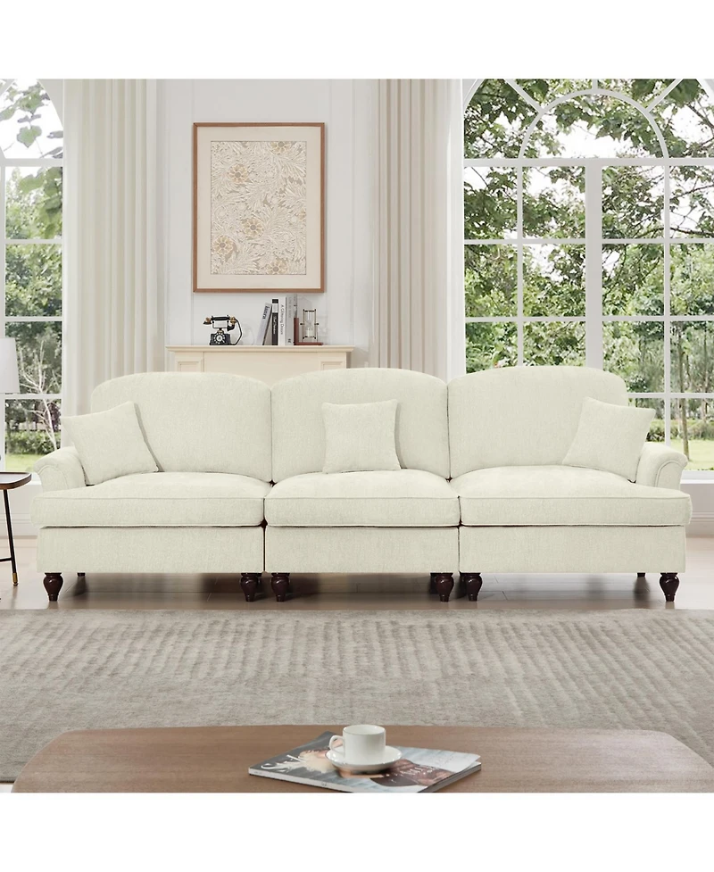 Streamdale Furniture Streamdale Mid Century 3 Seater Chenille Sofa with Flared Arms & Spindle Legs