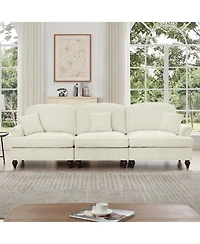 Streamdale Furniture Streamdale Mid Century 3 Seater Chenille Sofa with Flared Arms & Spindle Legs