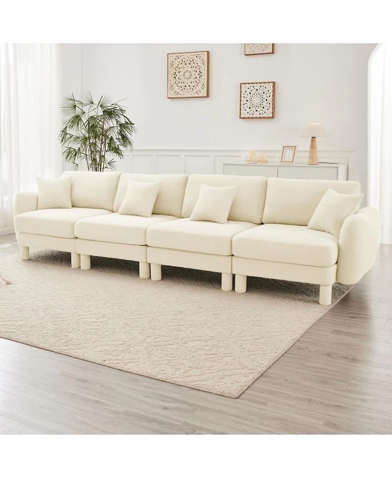 Streamdale Furniture + 4-Seater + Boucle Fabric + Shell Armrests & Fabric-Wrapped Legs + Sofa
