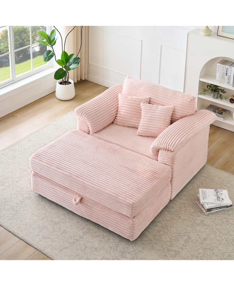 Streamdale Furniture Corduroy Armchair + Storage Stool Set w/ Usb - Pink