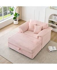 Streamdale Furniture Corduroy Armchair + Storage Stool Set w/ Usb - Pink