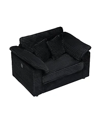 Streamdale Corduroy Armchair Set w/ Usb & Storage - Black