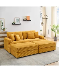 Streamdale Furniture Orange Corduroy Sofa w/ Storage Legs & 4 Pillows