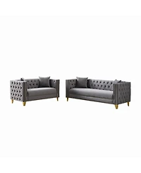 Streamdale Furniture Chesterfield Velvet Sofa, 3+2-Seater, Button Nailhead, Grey