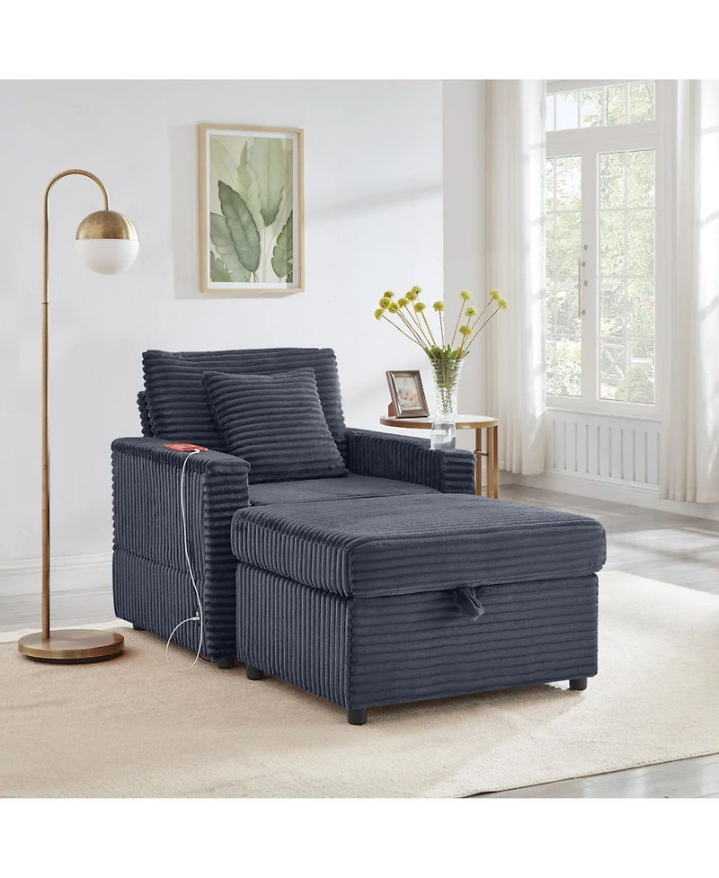 Streamdale Furniture Fluffy Corduroy Lazy Sofa w/ Ottoman