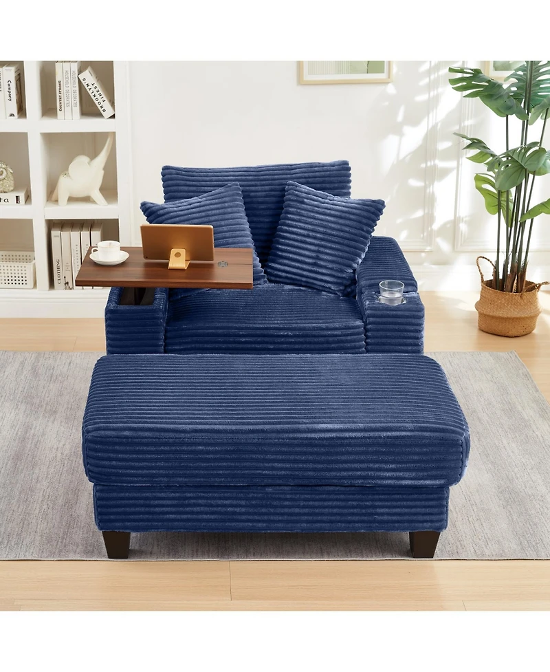 Streamdale Corduroy Sofa Bed with Ottoman, Bluetooth, Usb, Rotating Table