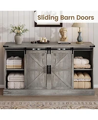 Gaomon 59" Farmhouse 4-Drawer Dresser with Sliding Barn Doors, Wide Tv Stand and Storage Chest for Bedroom or Closet