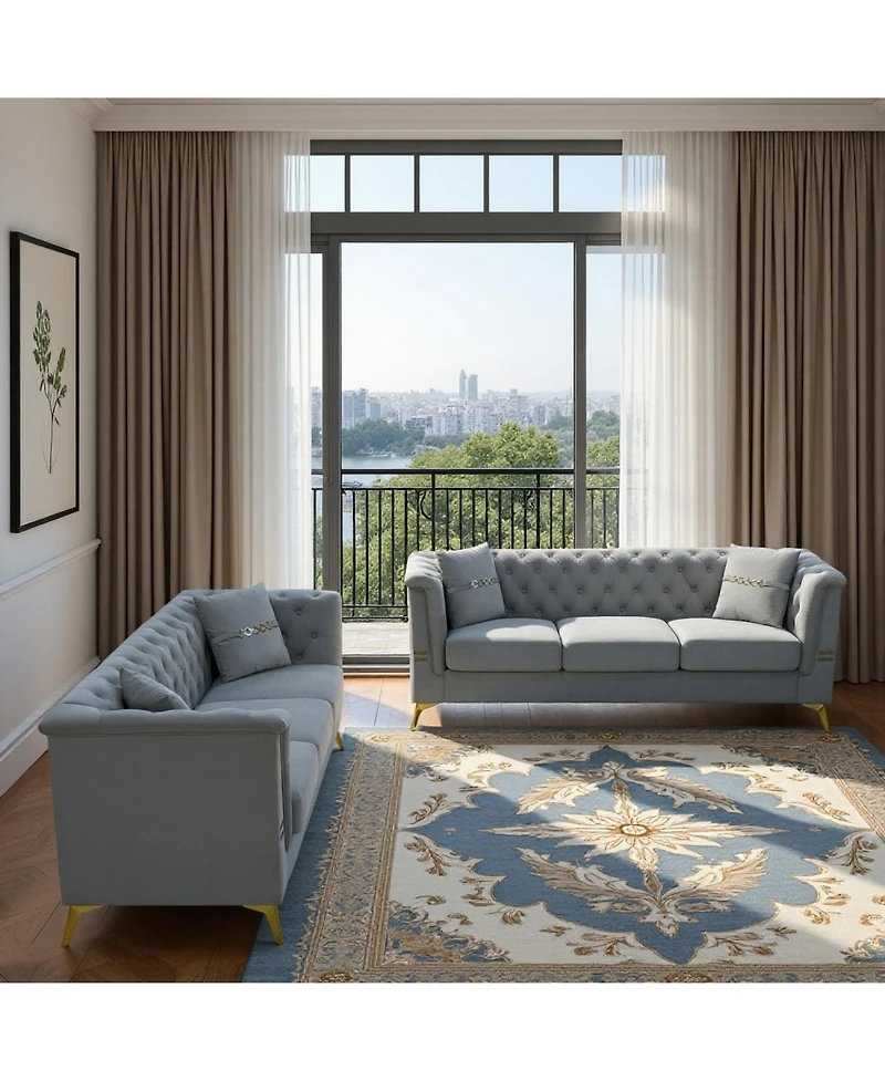 Streamdale Cream Velvet Tufted Sofa Set - Modern Comfort & Style