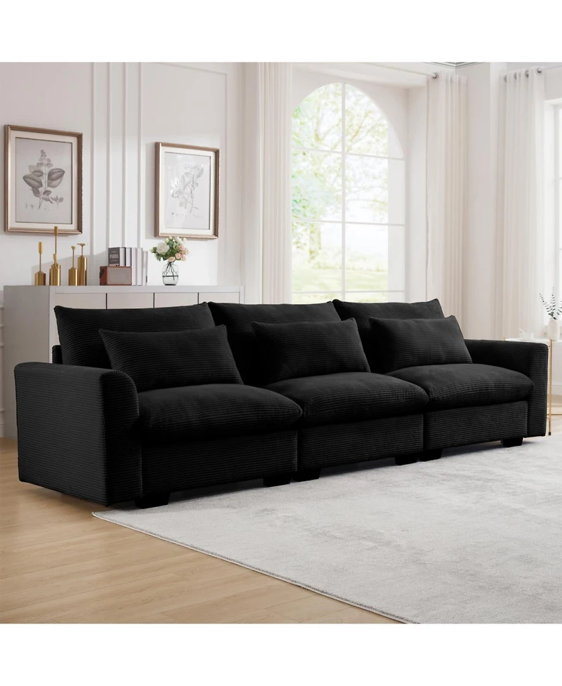 Streamdale Furniture 3 Seater Deep Seat Couch for Living Room, Wide & Deep Comfy Sofa w/ 3 Pillows, Black