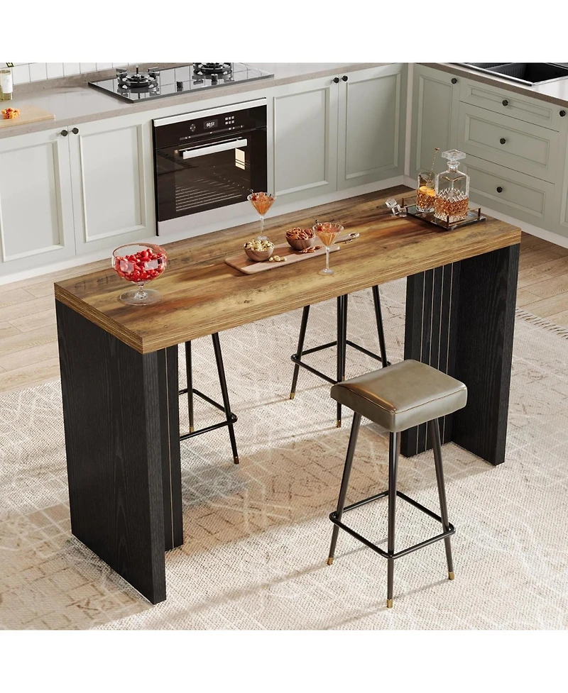 Tribesigns Home Bar Unit, 55.12-Inch Table with a Faux Marble Finished Tabletop, Modern Freestanding Mini for Kitchen, Living Room, Balco