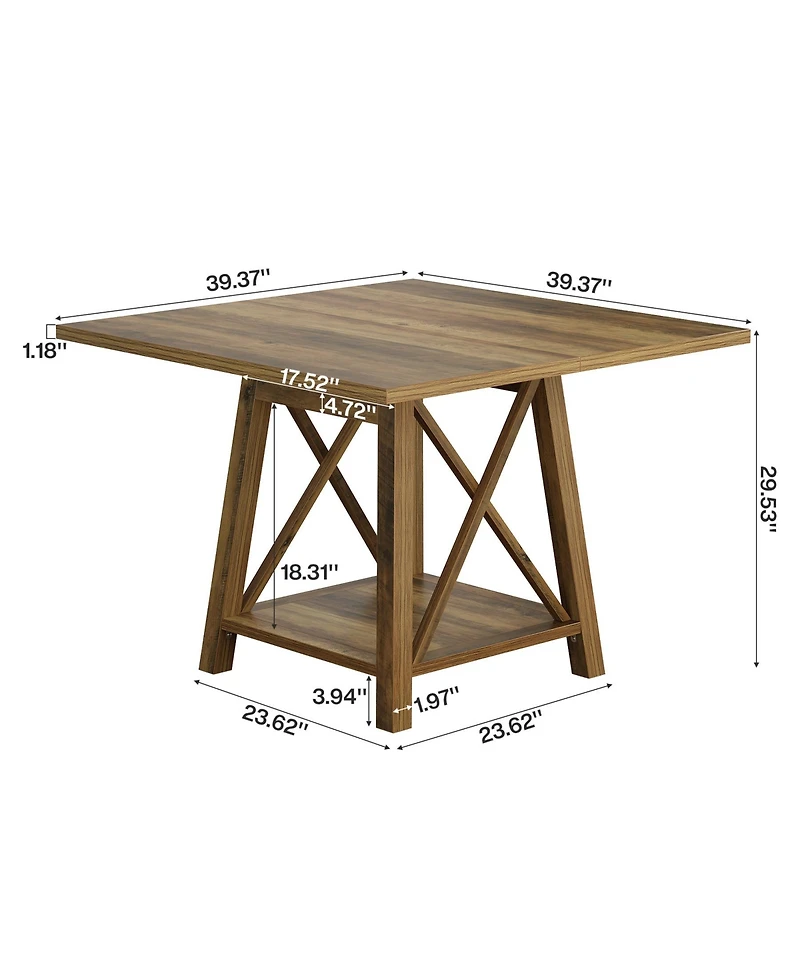 Tribesigns Square Dining Table for 4, Farmhouse Kitchen Table with Shelf Storage, Dinner Furniture