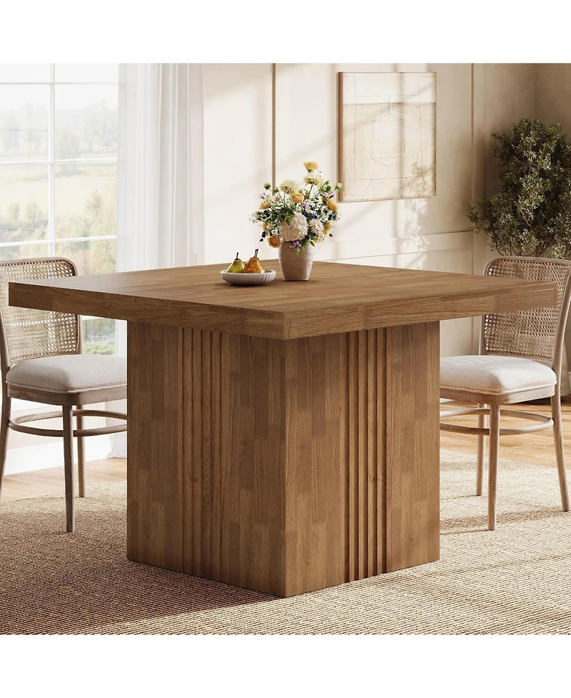 Tribesigns 39-Inch Square Dining Table for 4, Farmhouse Kitchen Dinner Table with Fluted Pedestal Base