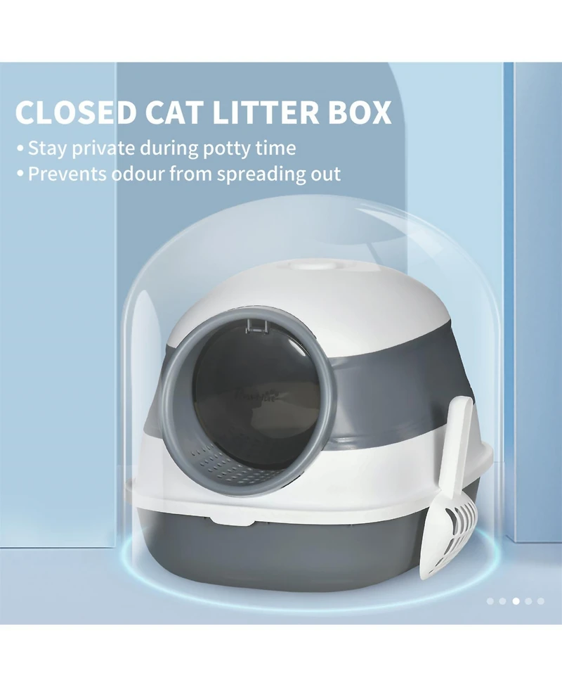 Aostirmotor Foldable Cat Litter Box with Lid & High Sides – Large Two-Way Entry, Easy Clean, White & Gray