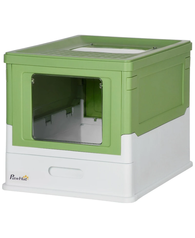 Aostirmotor Smell-Proof Fully Enclosed Cat Litter Box with Scoop & Drawer Tray – Foldable Hooded Design,Yellowish Green
