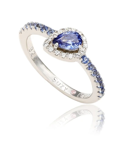 Suzy Levian New York Sterling Silver Sapphire Pear Shape Petite Ring