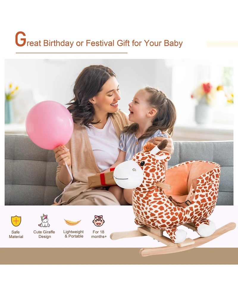 Qaba Baby Rocking Horse, Plush Animal Rocker w/ Realistic Sound, Pedals