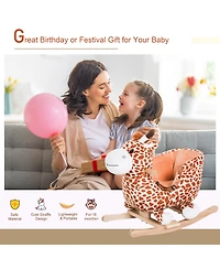 Qaba Baby Rocking Horse, Plush Animal Rocker w/ Realistic Sound, Pedals