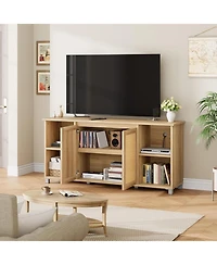 gaomon Rattan Tv Stand for 70" Tv, Entertainment Center with Storage Shelves, Natural Oak Console
