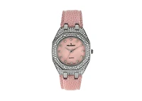 Peugeot Women's 37mm Pink Watch with Crystal Bezel Leather Band