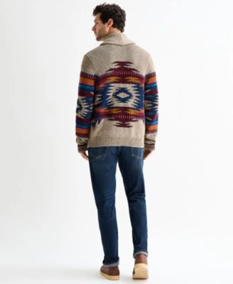 Lucky Brand Neutral Combo Shawl Collar Cardigan Sweater Acdc Tour Crewneck T Shirt Paired With The 410 Athletic Straight Stretch Jean