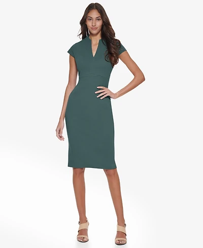 Calvin Klein Women's Scuba Crepe Split V-Neck Sheath Dress