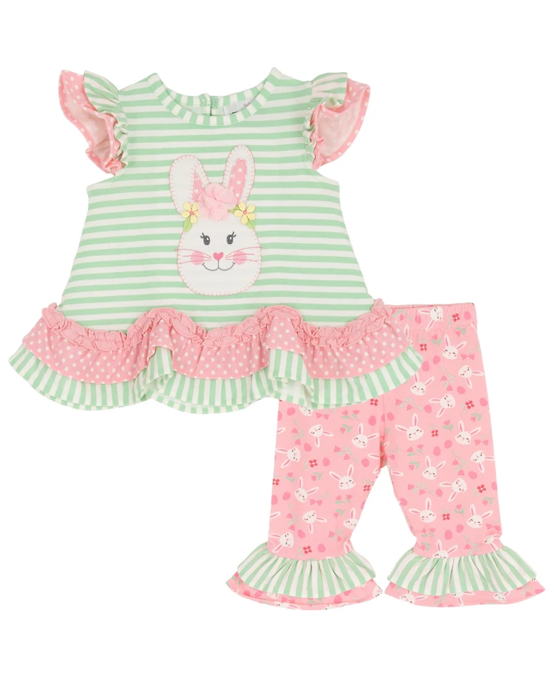 Rare Editions Baby Girls' Bunny Applique Round Neck Top and Knit Leggings, 2-Piece Set