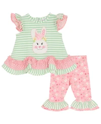 Rare Editions Baby Girls' Bunny Applique Round Neck Top and Knit Leggings, 2-Piece Set