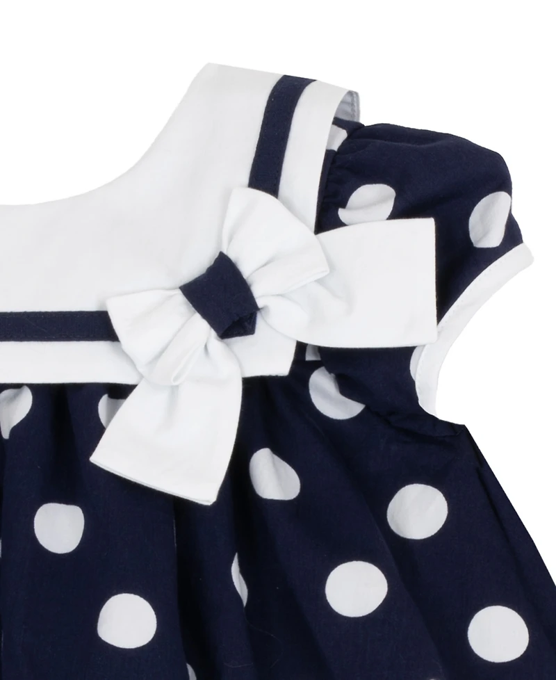 Rare Editions Baby Girls' Nautical Dot Round Neck Dress